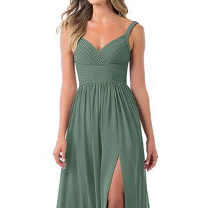 AZAZIE CHANEL A-Line Pleated Chiffon Floor-Length Dress Eucalyptus
